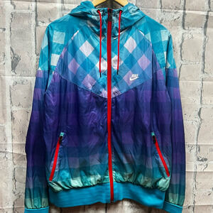 Vintage Y2K Nike Women Hooded Windbreaker Woven Blue Purple Check Size XL